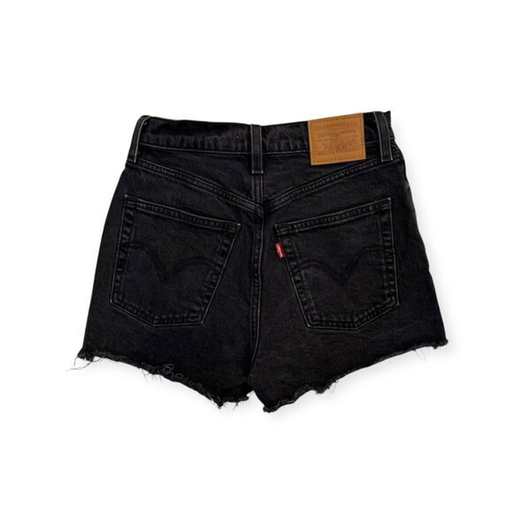 LEVI'S High Waisted "Ribcage" Denim Shorts, Black, Size 25 - Picture 3 of 9